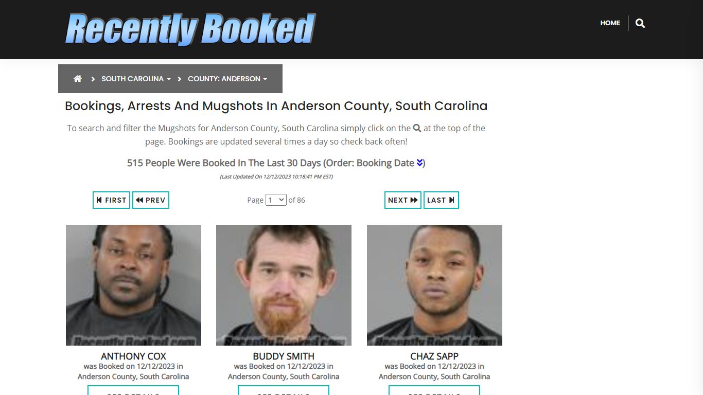 Bookings, Arrests and Mugshots in Anderson County, South Carolina